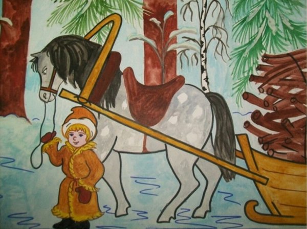 Раскраска лошадь в лесу