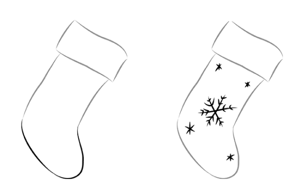 Поэтапное рисование новогодний носок