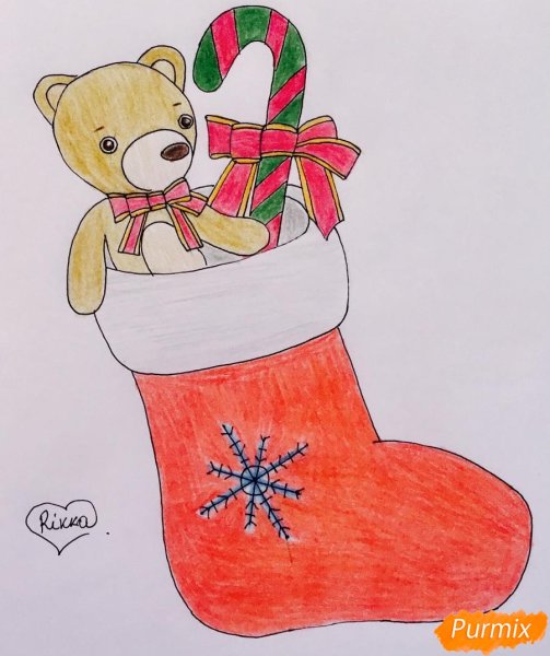 Новогодний носок для подарков рисунок
