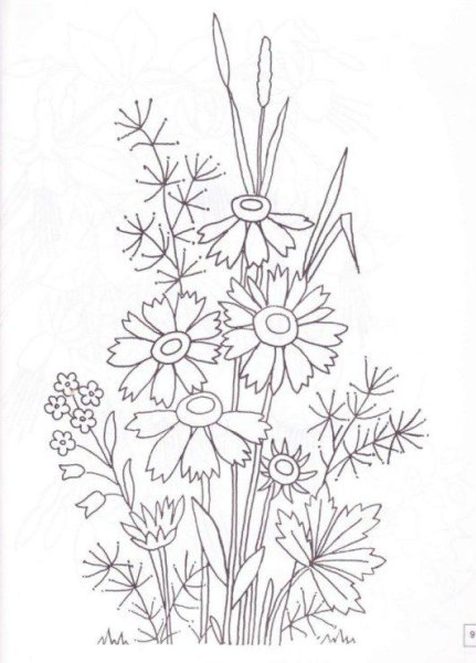 Трафарет полевых цветов для вышивки