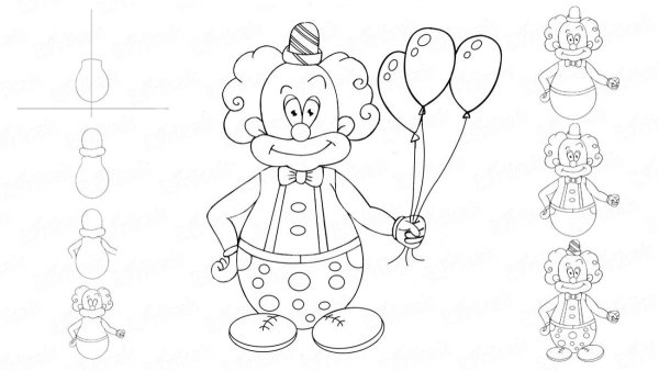 Клоун и клоунесса зарисовки в движении