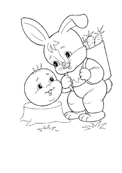 Колобок и заяц раскраска