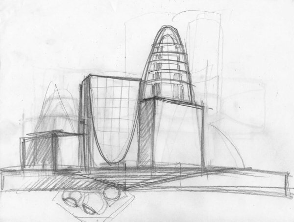 Современные здания карандашом