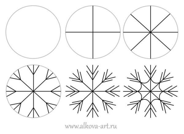 Снежинки карандашом