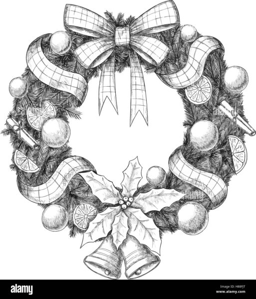 Новогодний венок черно белый