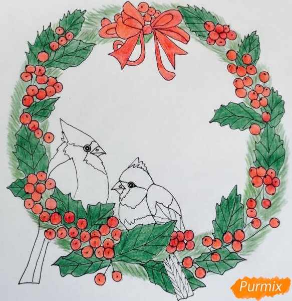 Новогодний венок поэтапное рисование