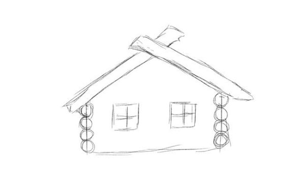 Деревенский домик для рисования легко