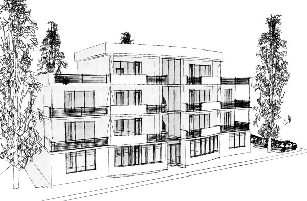 Здание в перспективе и сбоку