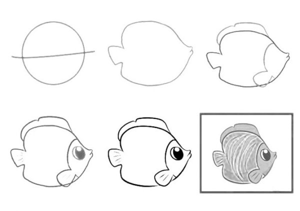 Поэтапное рисование рыбки