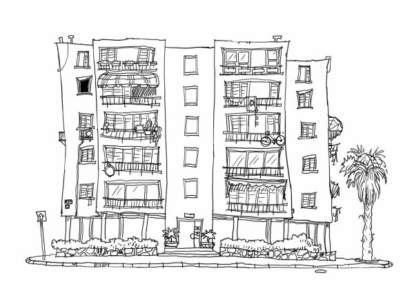 Многоэтажный дом скетч