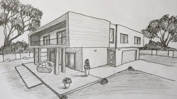 Современный дом карандашом