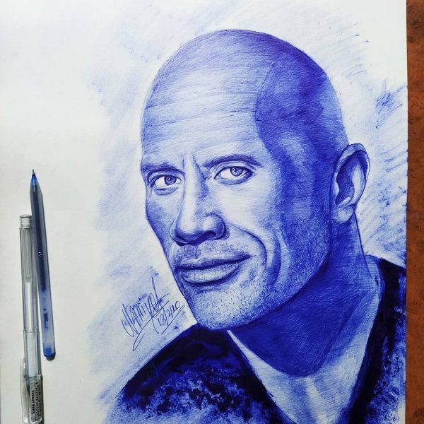 Портрет Дуэйна Джонсона карандашом