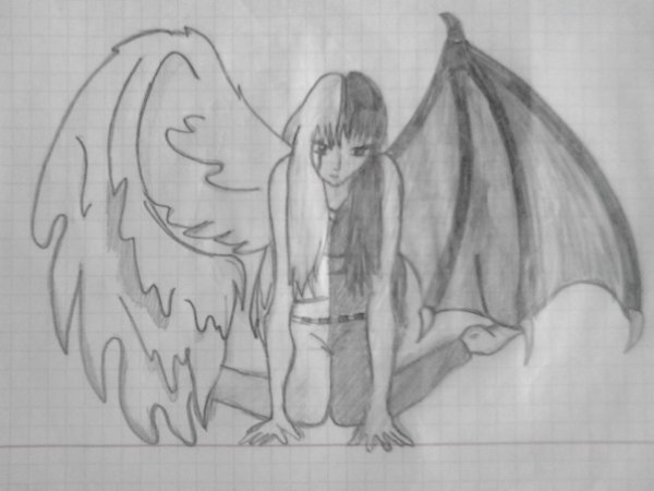 Ангел и демон карандашом для срисовки