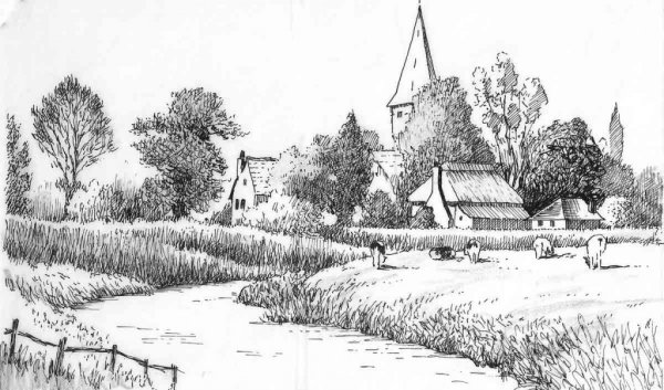 Зимний пейзаж карандашом