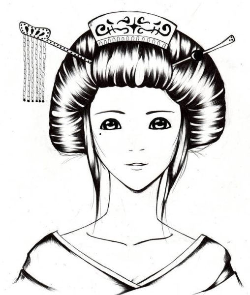 Японка рисунок карандашом