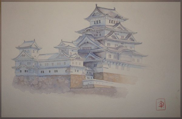 Япония замок Химэдзи рисунок