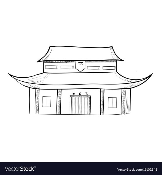 Японский дом карандашом для детей