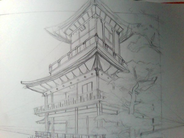 Японский храм карандашом