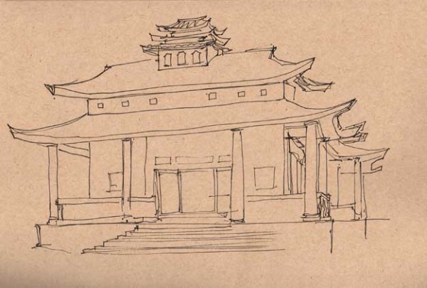 Храм Хигаси Хонгандзи Япония рисунок карандашом