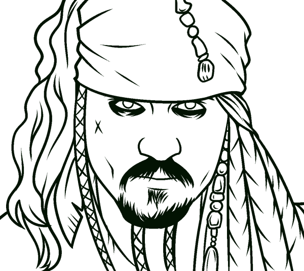 Раскраска пираты Карибского моря Джек Воробей