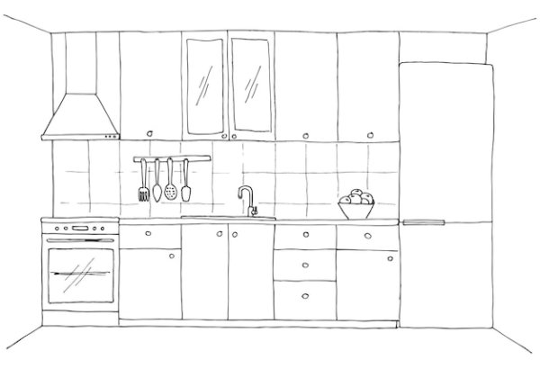 Эскиз интерьера кухни