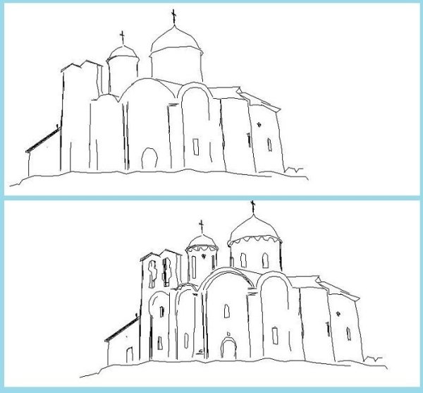 Поэтапное рисование собора