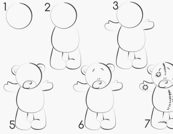 Мишка с сердечком рисунок лёгкий