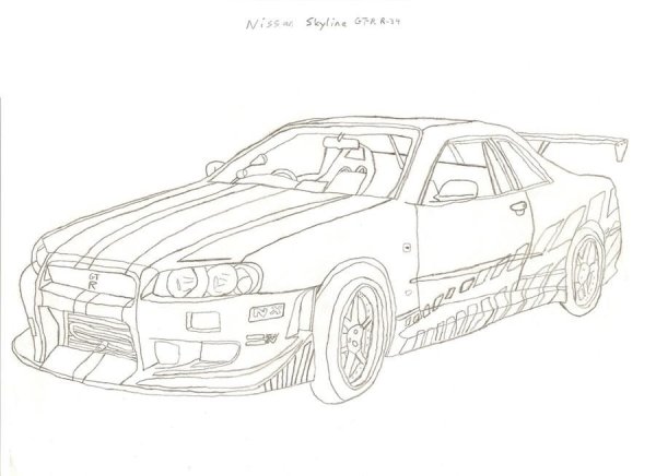Nissan GTR r34 раскраска