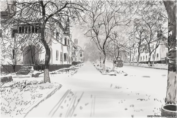 Городской зимний пейзаж Графика