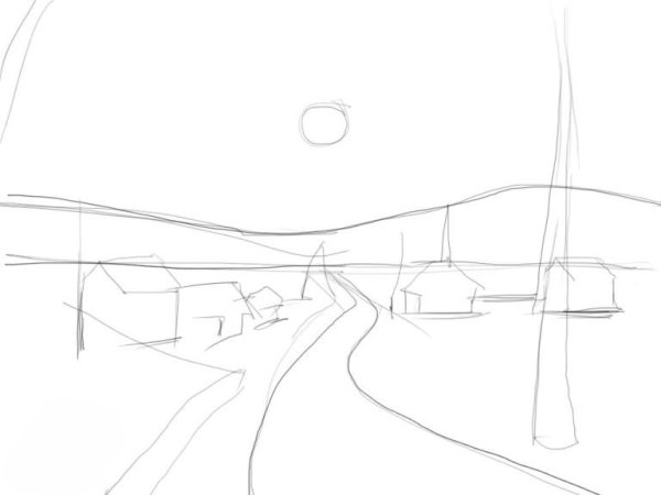 Набросок пейзажа дорога