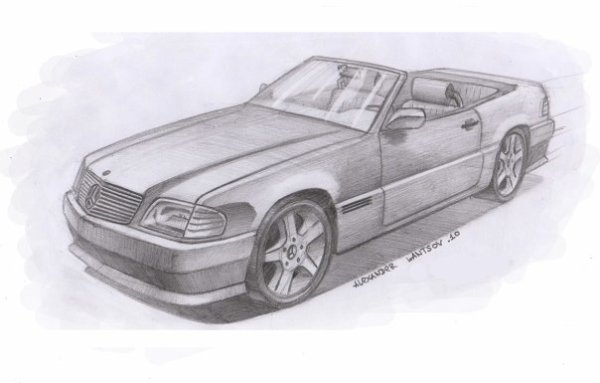 Кабан Мерседес рисунок карандашом спереди