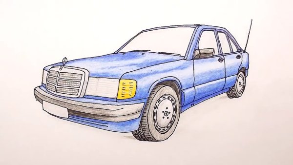 124 Мерседес рисунок спереди карандашом