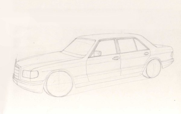 Мерседес Бенц w126 рисунок карандашом
