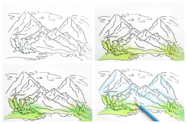 Горы рисование для детей