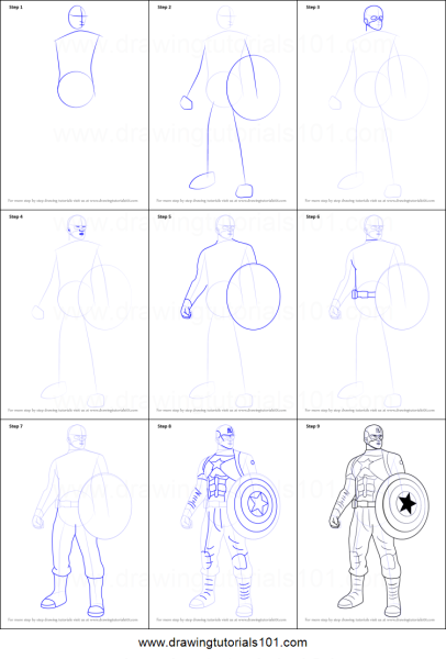 Поэтапное рисование капитана Америки