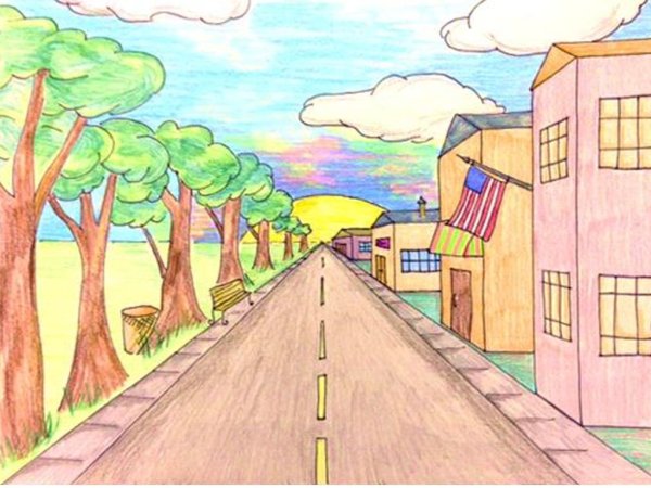 Линейная перспектива городской пейзаж