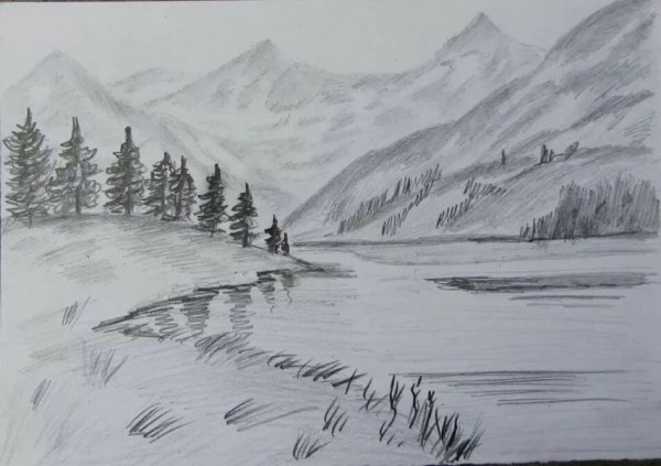 Пейзаж в графике легкий