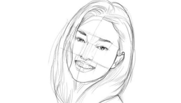 Лицо девушки с улыбкой рисунок