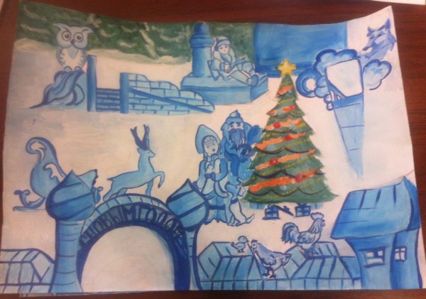 Рисование снежный городок