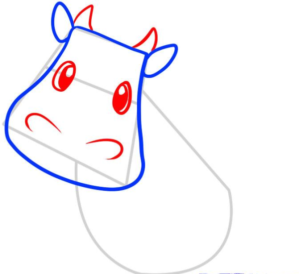 Нарисовать морду коровы поэтапно