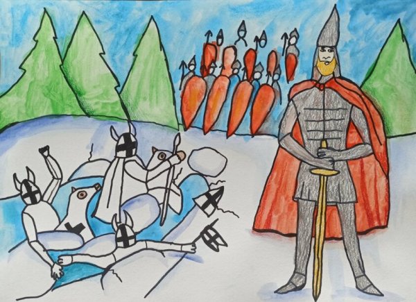 Александр Невский Ледовое побоище рисунок легкий