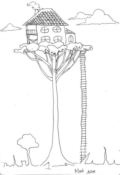 Раскраска дом на дереве