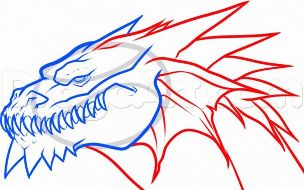 Поэтапное рисование головы дракона