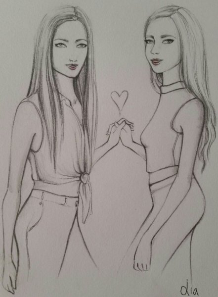 Две девушки рисунок легкий