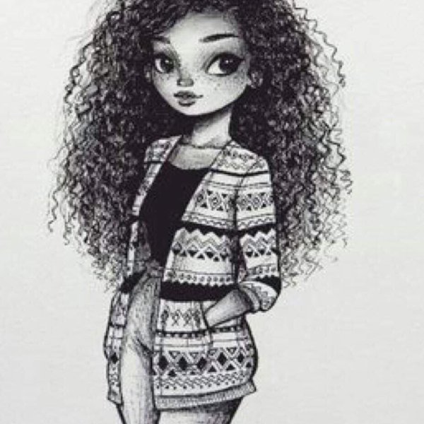 Кудрявая девушка карандашом