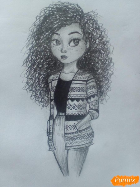 Кудрявая девушка рисунок карандашом