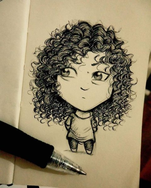 Нарисованная кудрявая девушка