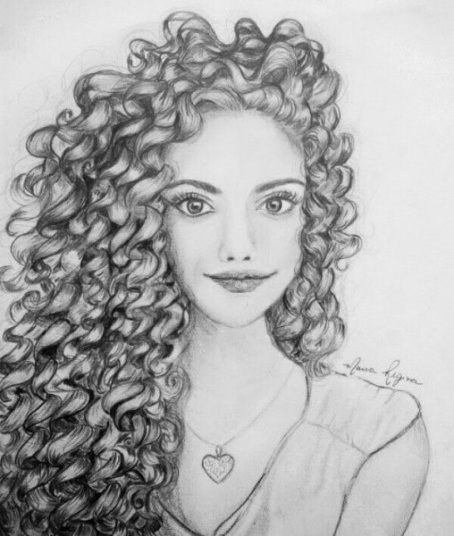 Кудрявая девушка карандашом