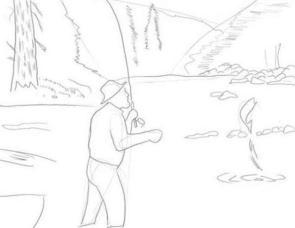 Раскраска папа на рыбалке