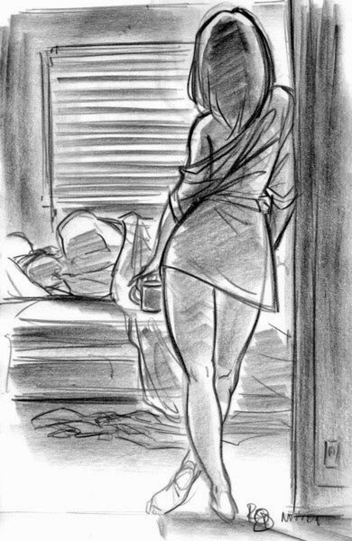 Девочка в окне рисунок карандашом